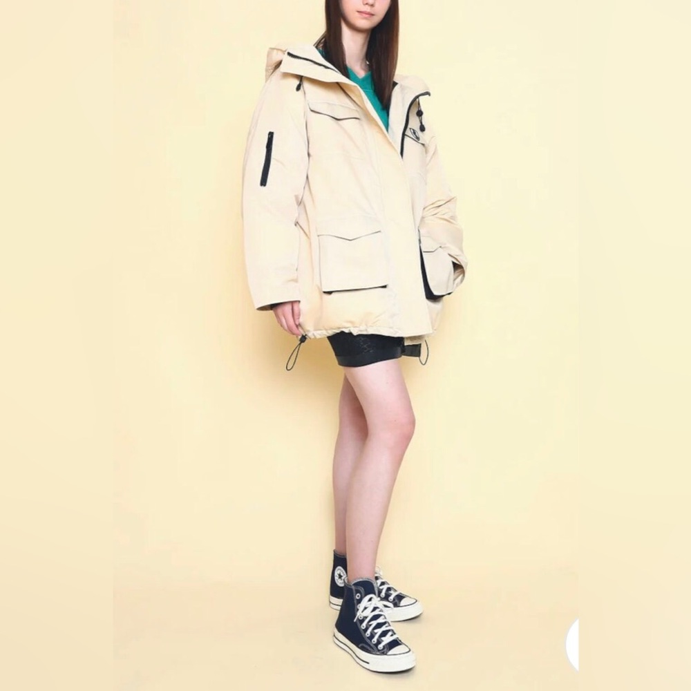 NWT VHNY Down Parka Oversized Winter Coat Beige Hooded Down Parka Jacket Sz M - Picture 2 of 12
